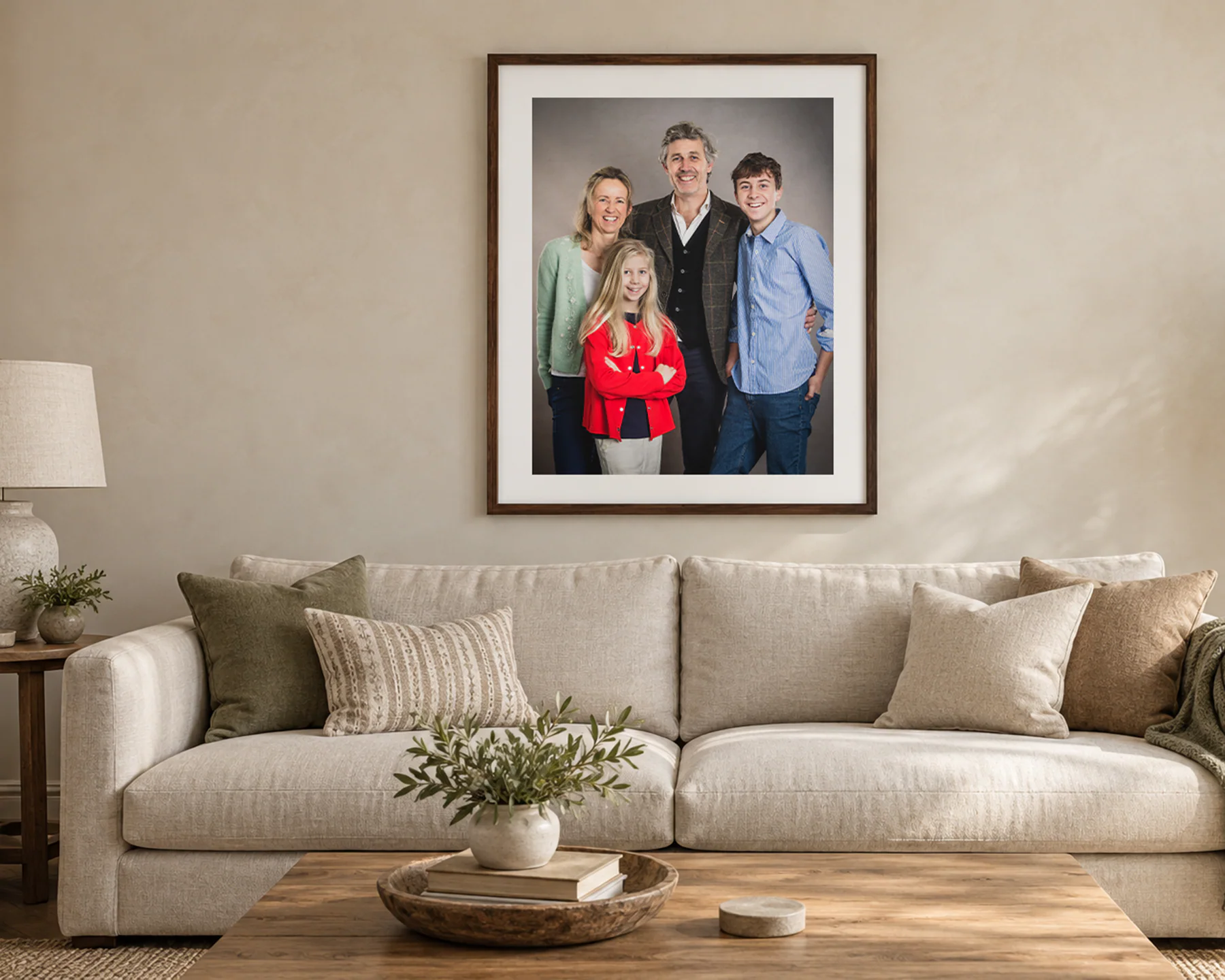 Placeholder for a future image of finished framed portrait artwork in a home